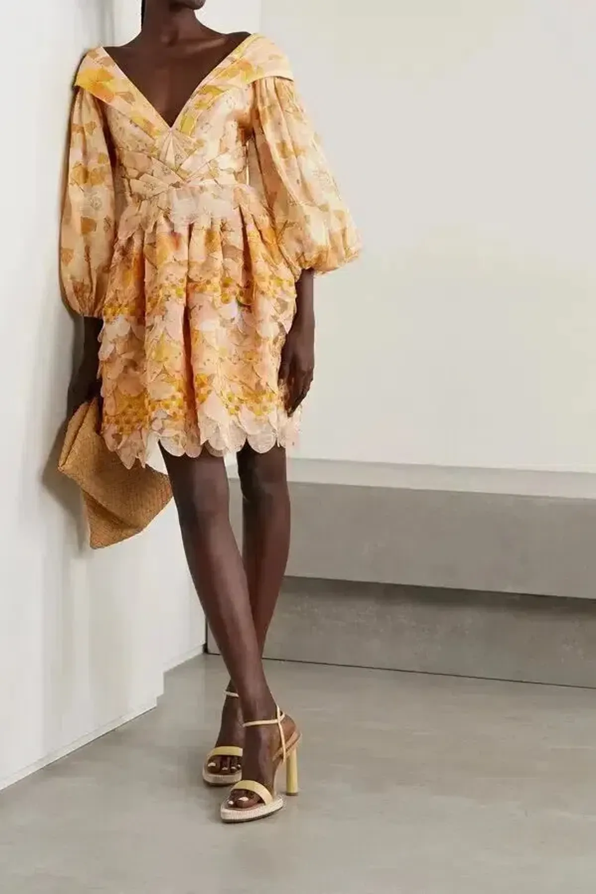 Zimmermann Tempo Scalloped Mini Dress Gold Mixed Print Size 3 / AU 14 - Image 1