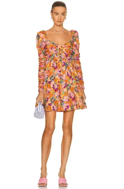 Zimmermann Violet Twist Front Mini Dress Mustard Multi Floral Size 1 / AU 10  for rent on The Volte - image 1