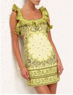 Zimmermann Matchmaker Frilled Mini Dress Yellow Bandana Size 0P / AU 6 for rent on The Volte - image 6