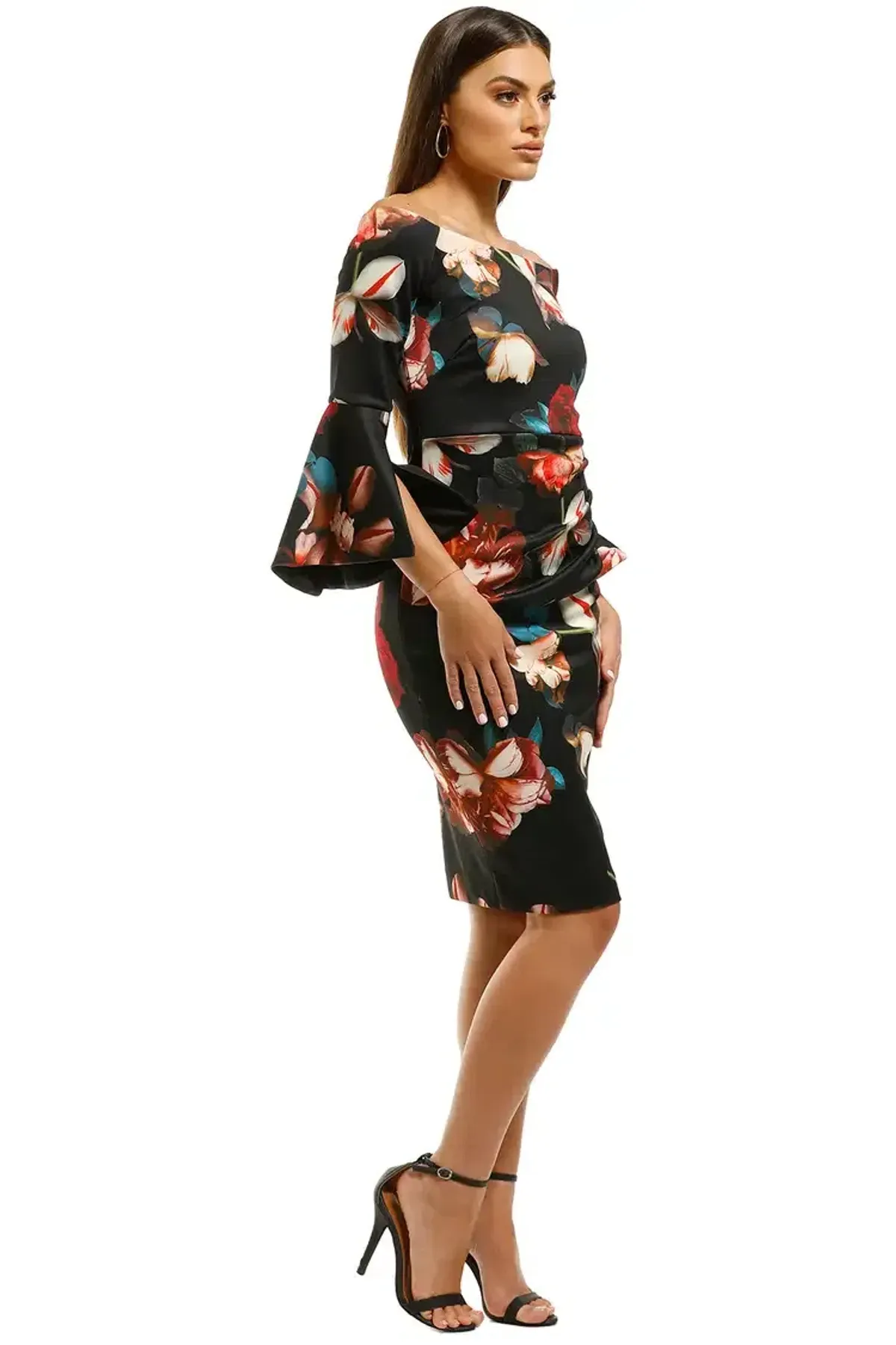 Montique Petra Printed Scuba Dress in Black Floral Size 16 - Image 2