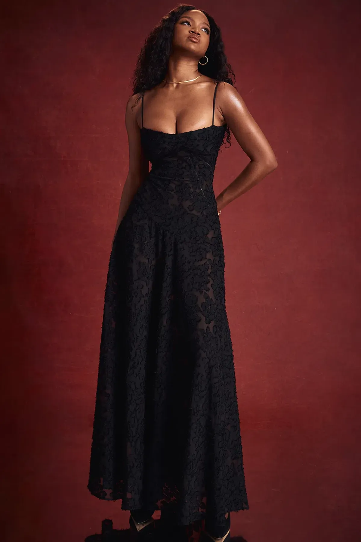 House Of CB Seren Lace Back Maxi Dress Black Floral Size S / AU 8 - Image 7