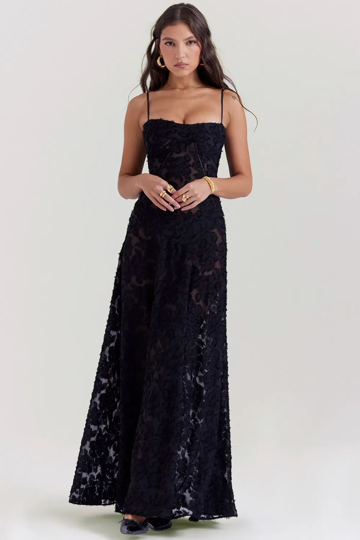 House Of CB Seren Lace Back Maxi Dress Black Floral Size S / AU 8 - Image 5