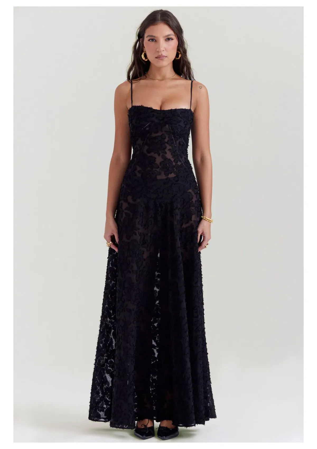 House Of CB Seren Lace Back Maxi Dress Black Floral Size S / AU 8 - Image 1