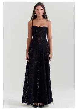 House Of CB Seren Lace Back Maxi Dress Black Floral Size S / AU 8 for rent on The Volte - image 1