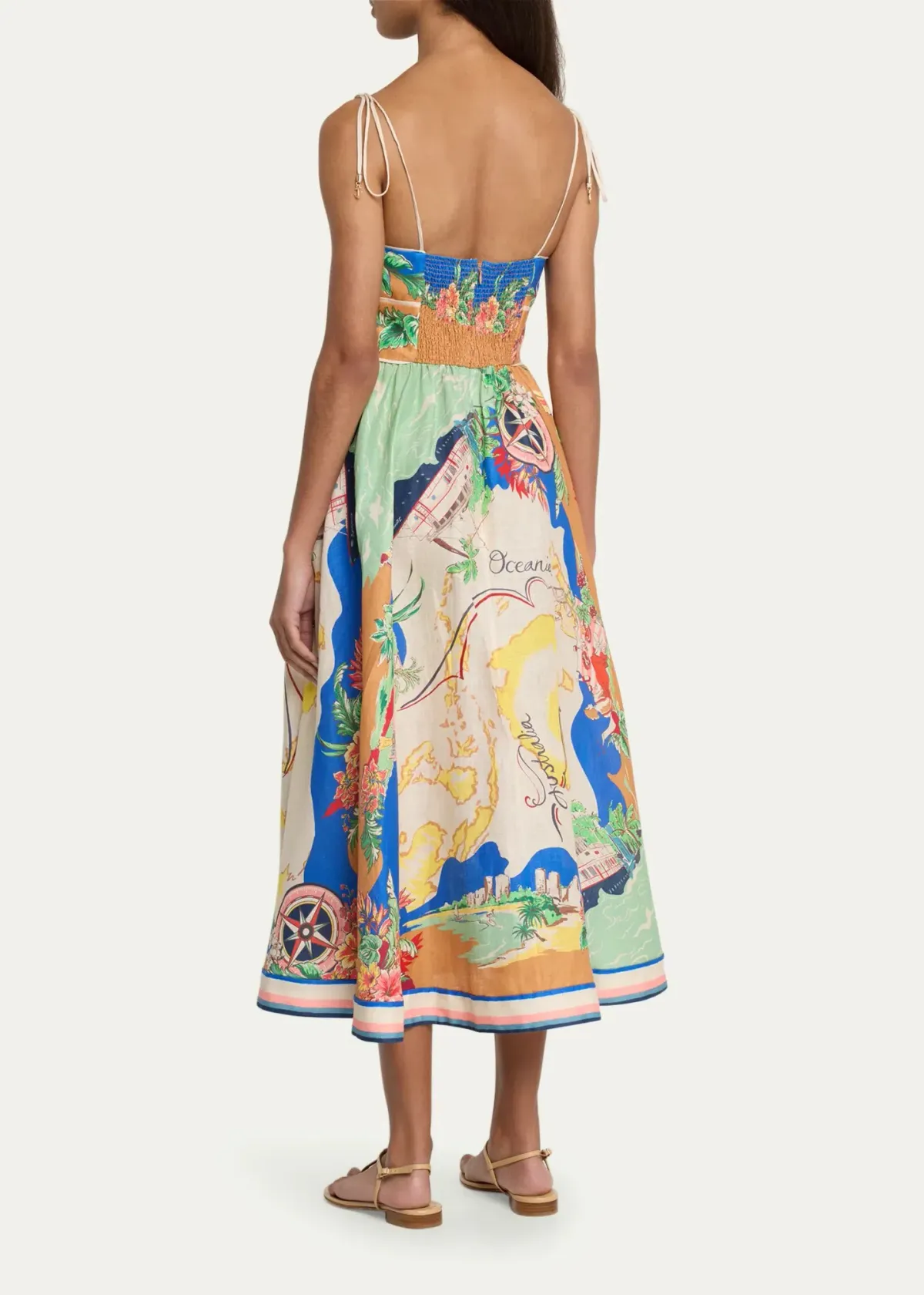 Zimmmermann Alight Picnic Linen Midi Dress Blue Multi Size 1 / AU 10 - Image 2