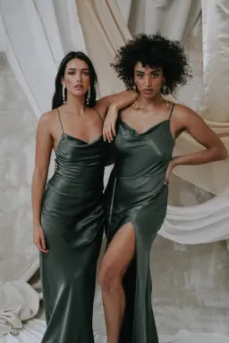 Shona Joy La Lune Bias Cowl Maxi Dress In Olive Size 8 for rent on The Volte - image 5