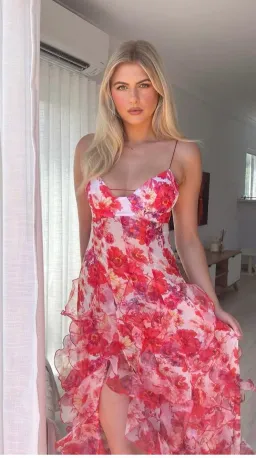 Menti Santorini Red Margarita Floral Chiffon Size S / AU 8   for rent on The Volte - image 2