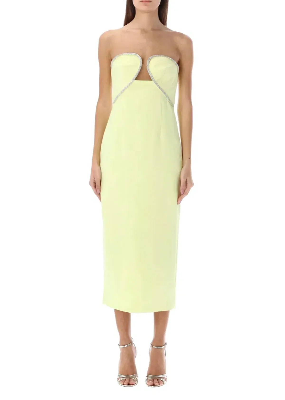 Self- Portrait Diamanté Trim Midi Dress Lime Green Size 8 - Image 4