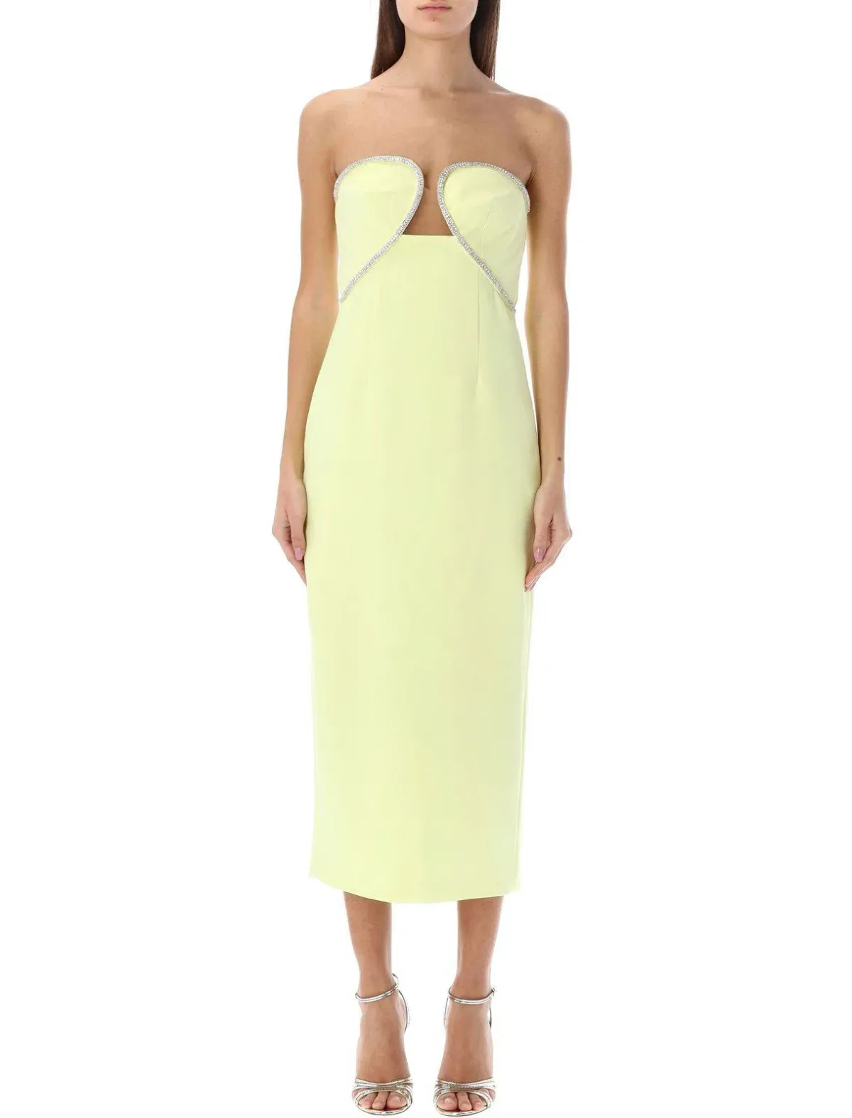 Self- Portrait Diamanté Trim Midi Dress Lime Green Size 8 - Image 1
