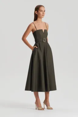 Scanlan Theodore Sateen Resin Trim Dress Khaki Size 10 for rent on The Volte - image 1