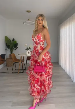 Menti Santorini Iris Flower Dress in Red Floral Size XS / AU 8 for rent on The Volte - image 1