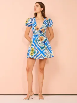 By Nicola - Havana Wrap Mini Dress In Azure Floral - Size 12 (fits 10-12) for rent on The Volte - image 5