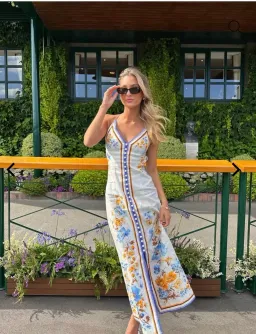 Zimmermann Halcyon Slip Midi Dress Orange Blue Floral Size 0 / AU 8 for rent on The Volte - image 4