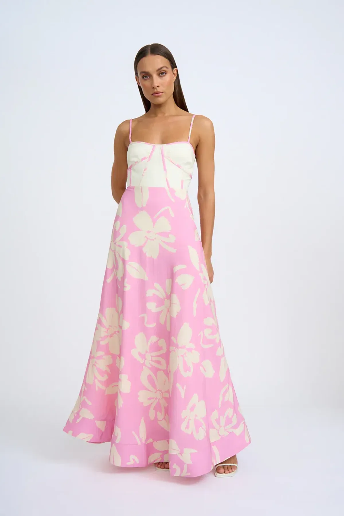 By Johnny Fia Linen Floral Dress in Pink Ivory Size 10 - Image 1