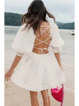 Aje Astrid Tie Back Mini Dress Ivory Size AU 6   for rent on The Volte - image 2