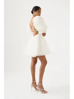 Aje Astrid Tie Back Mini Dress Ivory Size AU 6   for rent on The Volte - image 3