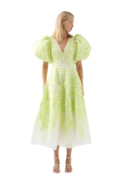 Aje Botanical Applique Midi Dress Ivory/Citrus Yellow Size 6 for rent on The Volte - image 1