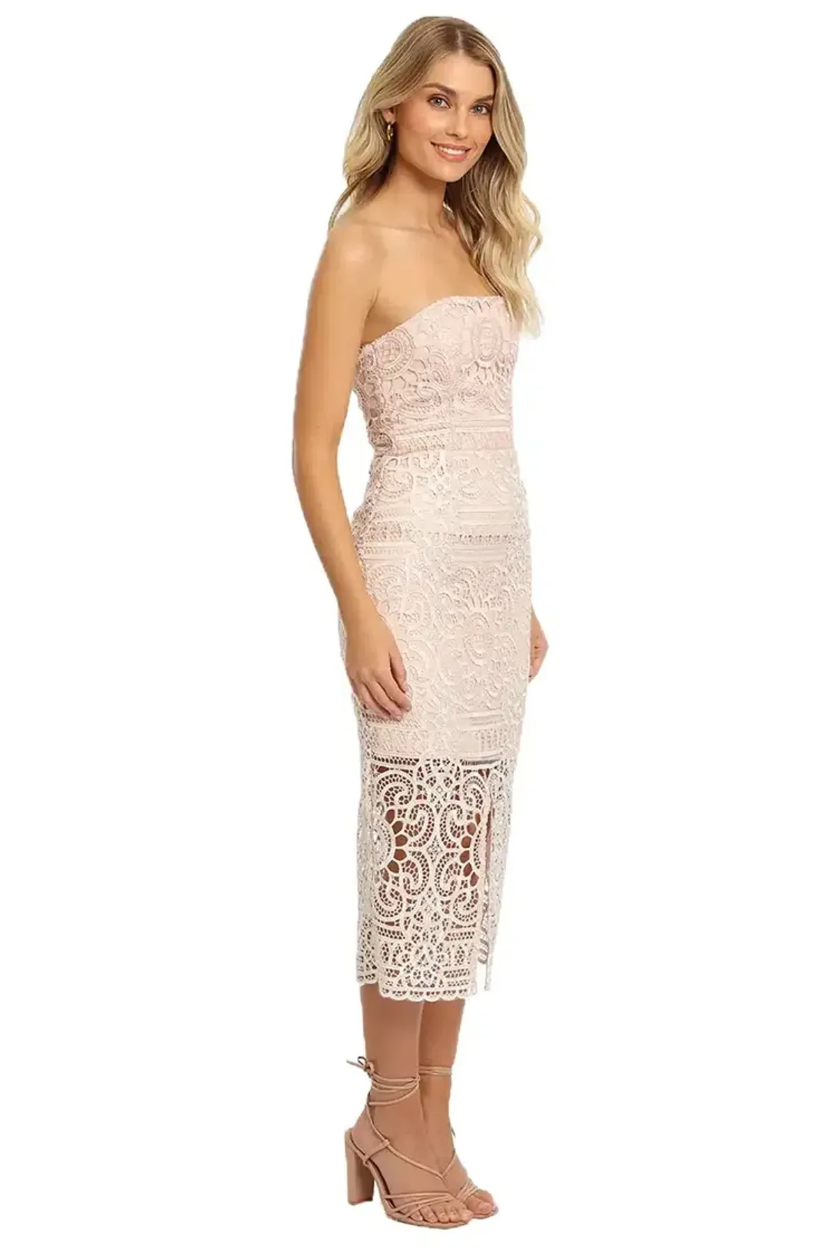 Nicholas Blush Geo Floral Lace Strapless Dress Pink Size 6 - Image 2