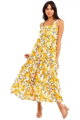 Never Fully Dressed Orange Grove Scallop Dress Yellow Print Size 16 for rent on The Volte - image 3