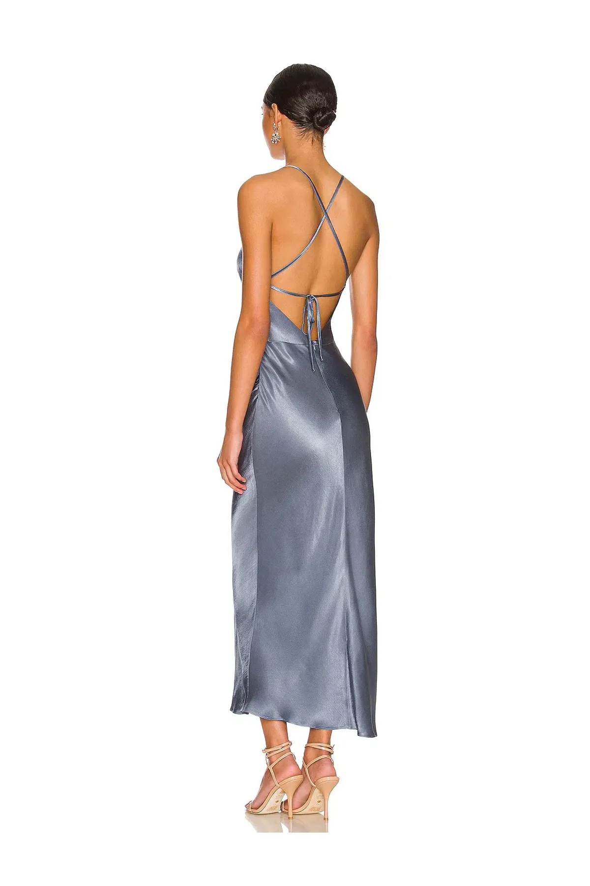 Shona Joy La Lune Asymmetrical Bias Cowl Midi Dress Blue Smoke Size 8 - Image 3