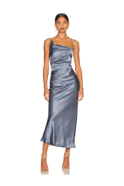 Shona Joy La Lune Asymmetrical Bias Cowl Midi Dress Blue Smoke Size 8 for rent on The Volte - image 1