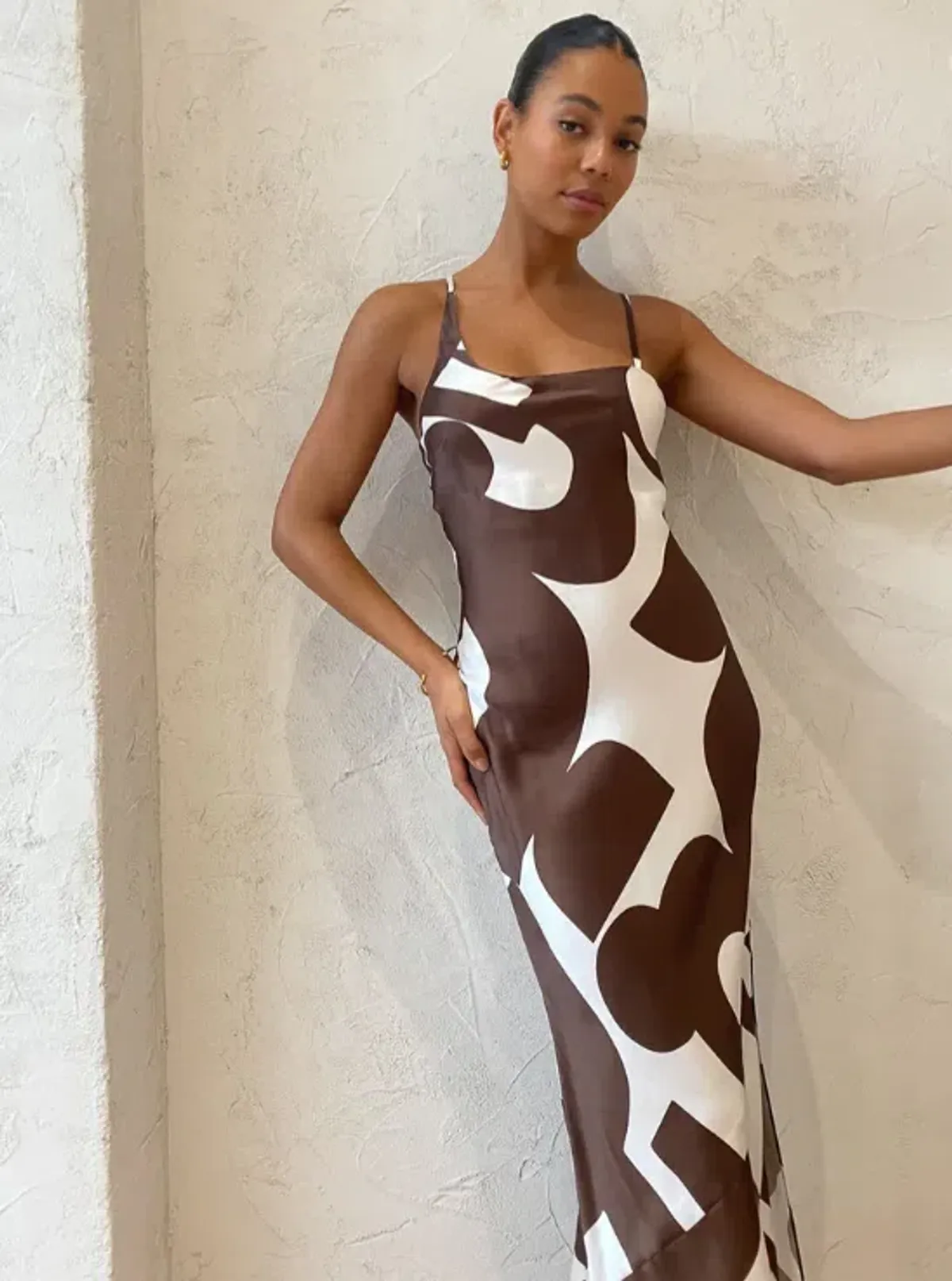Sir The Label Julien Assymetric Slip In Abstract Chocolate Size Au 8 - Image 2