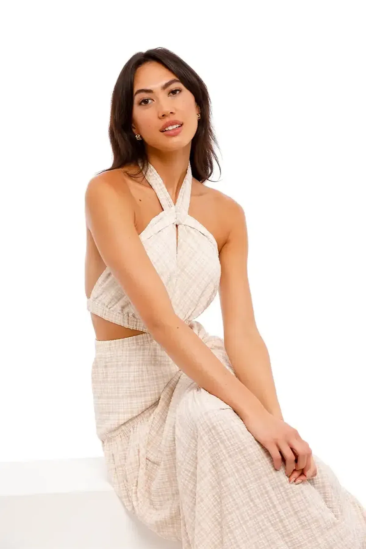 Significant Other Clementine Dress in Almond Check Size 6 - Image 5