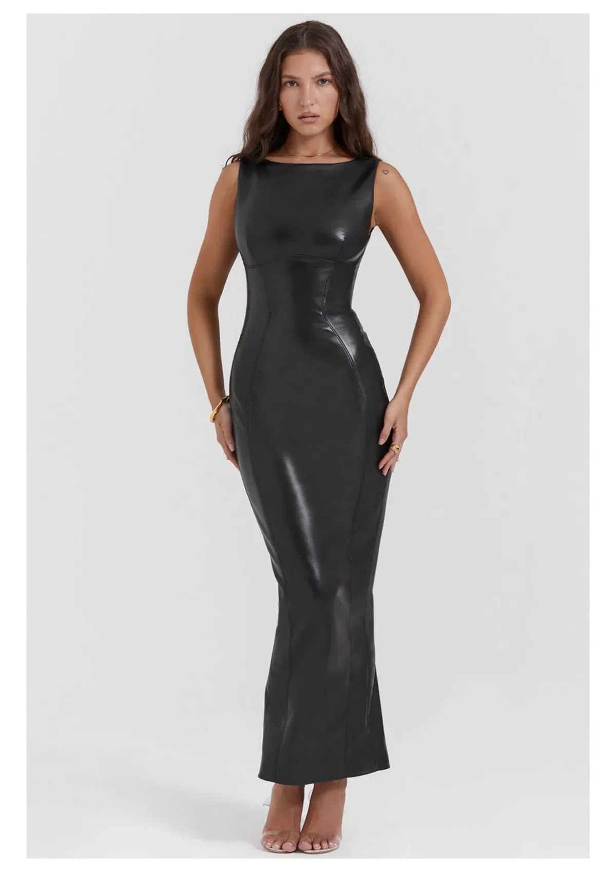 House of CB Sahara Vegan Leather Maxi Dress Black Size L / AU 12 - Image 1