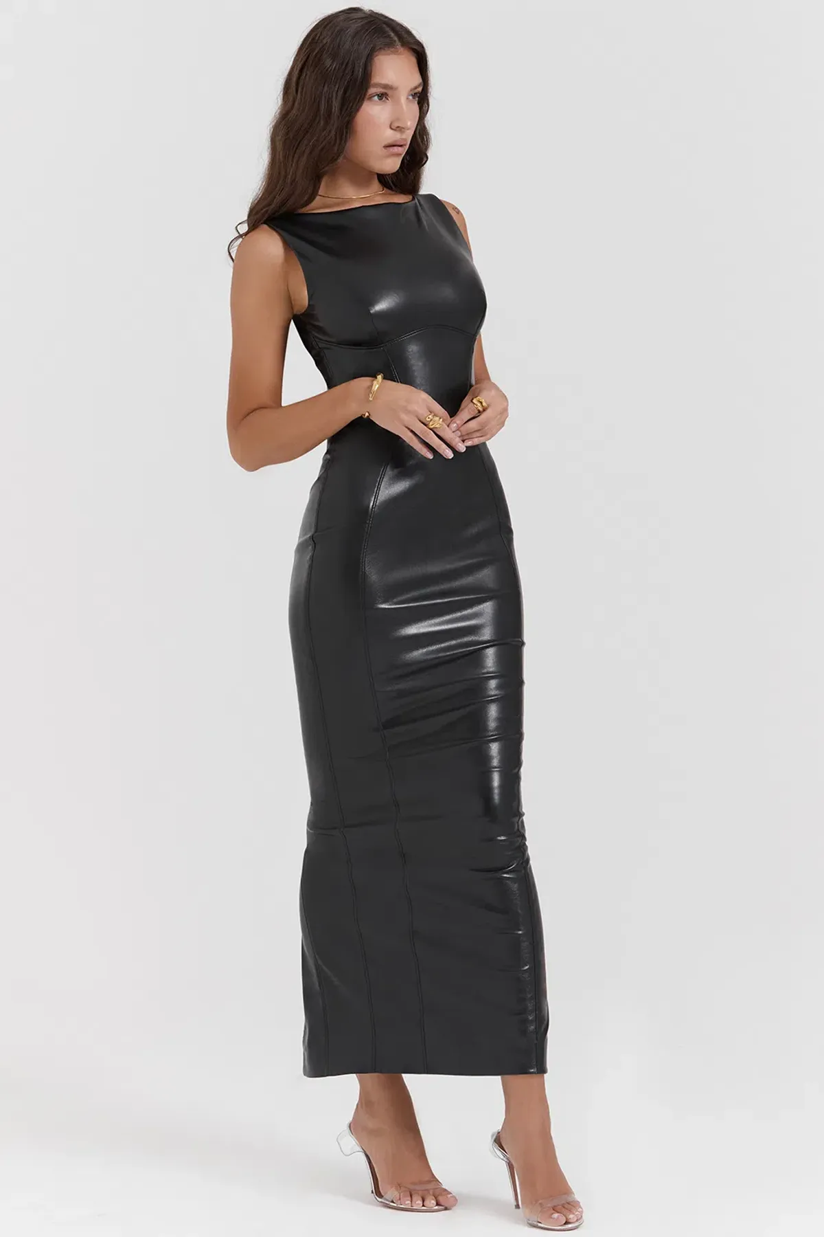 House of CB Sahara Vegan Leather Maxi Dress Black Size L / AU 12 - Image 2
