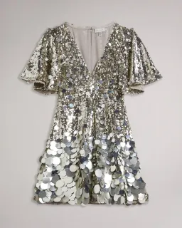 Ted Baker Silver Estelli Embellished Cape Woven Mini Dress Sequin Size 8 for rent on The Volte - image 3