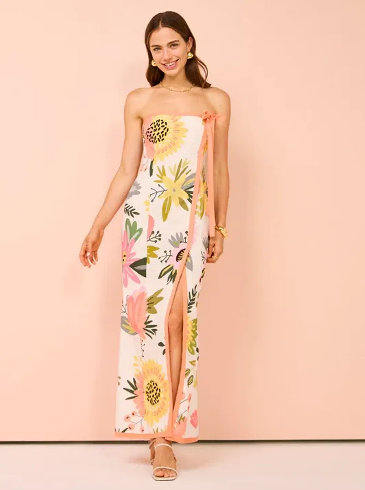 By Nicola Claudia Strapless Wrap Maxi Dress Potpourri/Melon Size 8 - Image 2