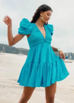 Aje Severine Tiered Mini Dress Sky Blue Size 6 for rent on The Volte - image 6