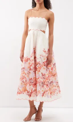 Zimmermann Devi Scallop Midi Dress Cream Floral Size 2 / AU 12 for rent on The Volte - image 3