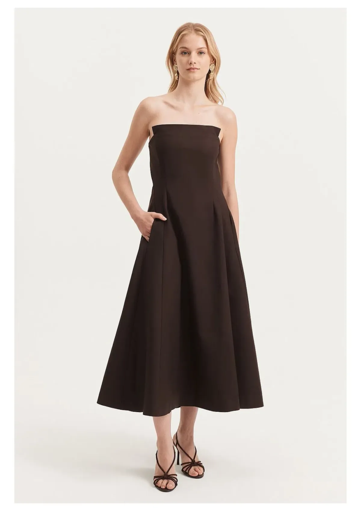 Country Road Strapless Fit and Flare Midi Dress Brown Size 10 - Image 1