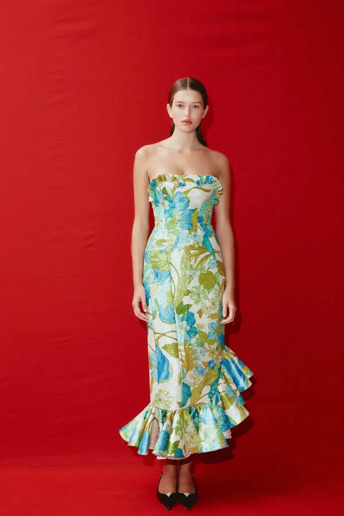 Alemais Janis Strapless Midi Dress Floral Print Size 10 - Image 1
