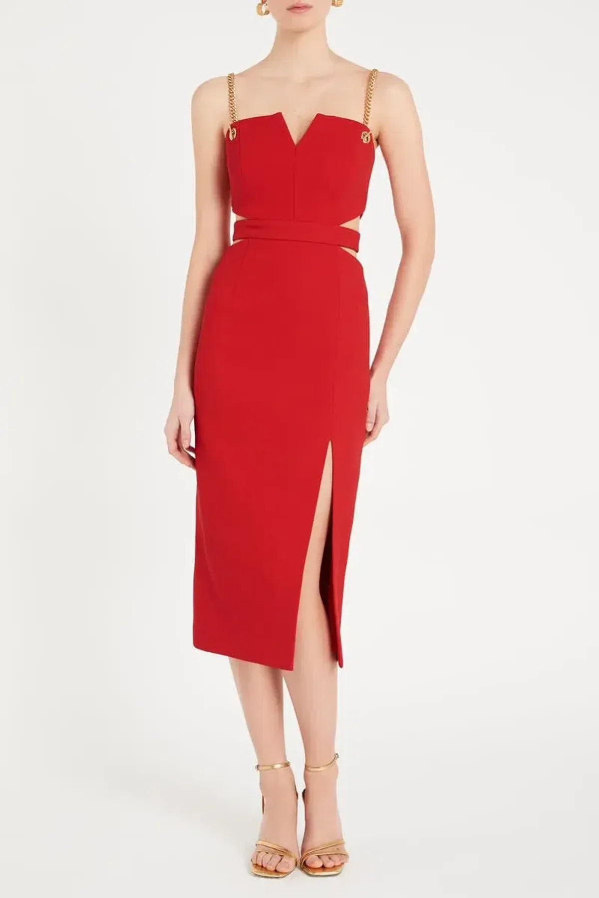 Rebecca Vallance Scarlett Chain Midi Dress Red Size 8 - Image 1