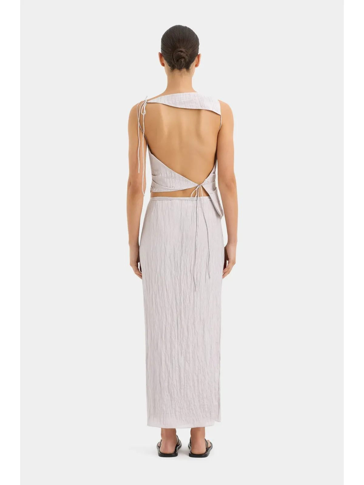 Sir The Label Ligera Open Back Top and Wrap Midi Skirt Set Silver Size AU 8 - Image 3
