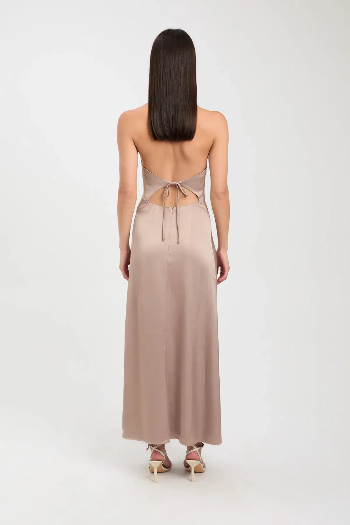 Kookai Belle Tie Back Midi Dress Bronze Size 10 - Image 3