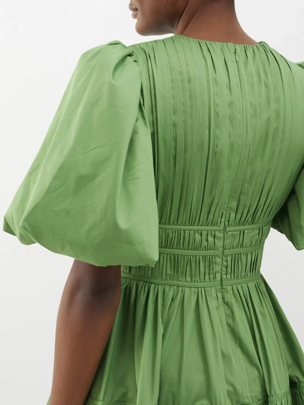 Aje Fallingwater Pintuck Pleated Cotton Midi Dress Green Size 8 - Image 3