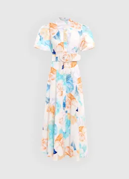 Leo Lin Bianca Short Sleeve Midi Dress Rosebud Floral Print in Cream Size 16 for rent on The Volte - image 4