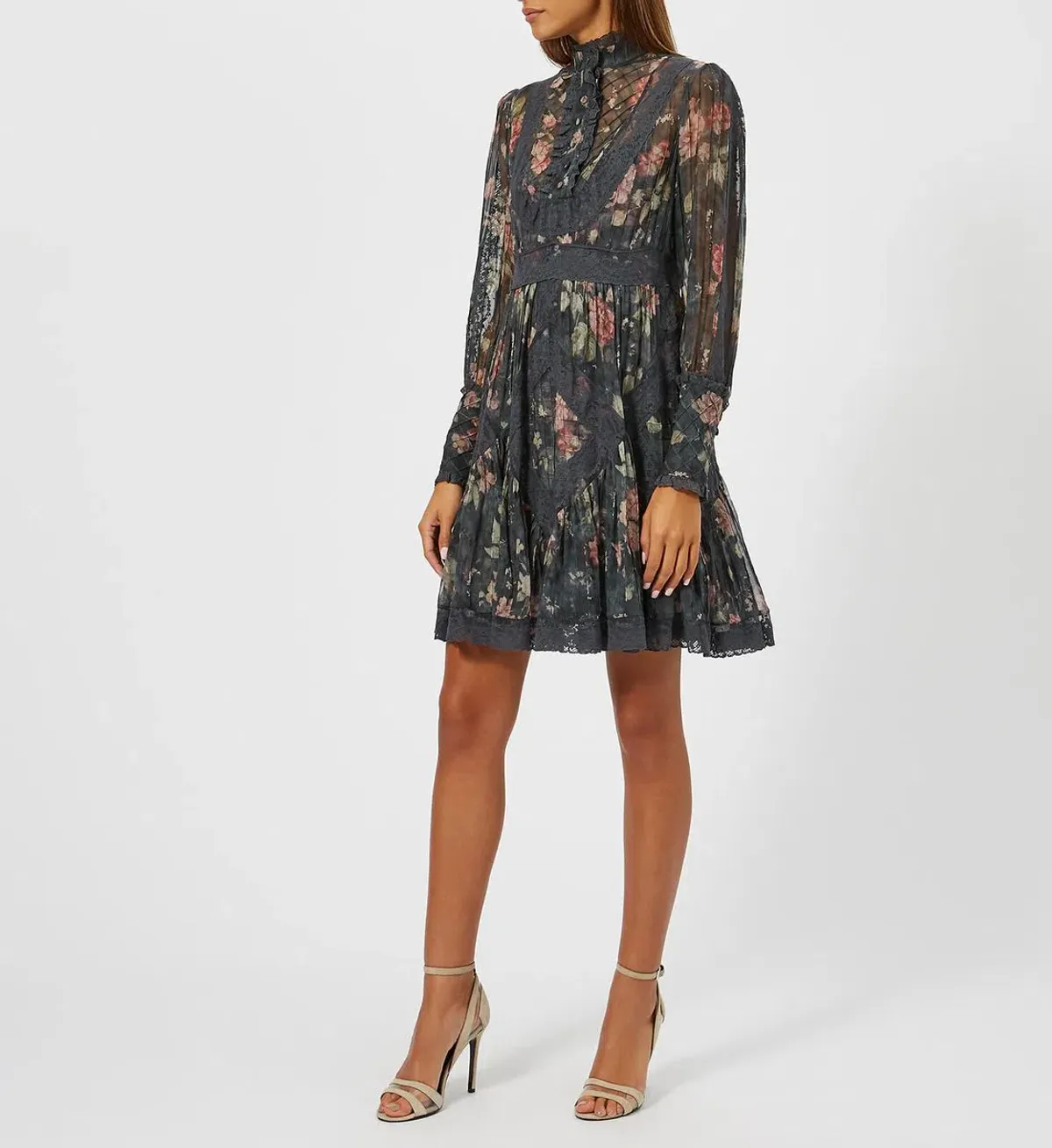 Zimmermann Unbridled Tucked Mini Dress Grey Floral Size 0 / AU 8 - Image 1