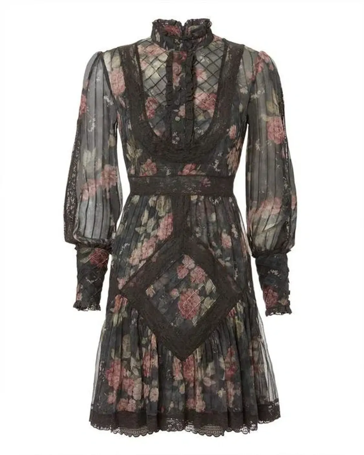 Zimmermann Unbridled Tucked Mini Dress Grey Floral Size 0 / AU 8 - Image 4