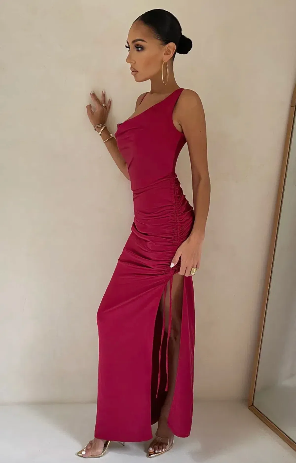 Club L London Belonging Berry Ruched Cowl Maxi Dress Pink Size 8 - Image 3