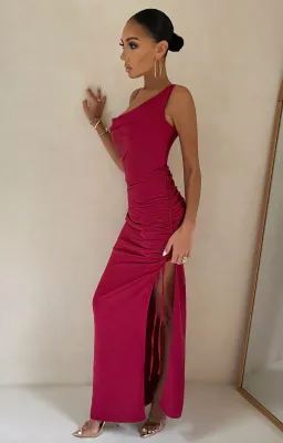 Club L London Belonging Berry Ruched Cowl Maxi Dress Pink Size 8 for rent on The Volte - image 3