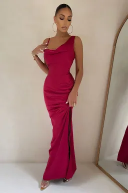 Club L London Belonging Berry Ruched Cowl Maxi Dress Pink Size 8 for rent on The Volte - image 1
