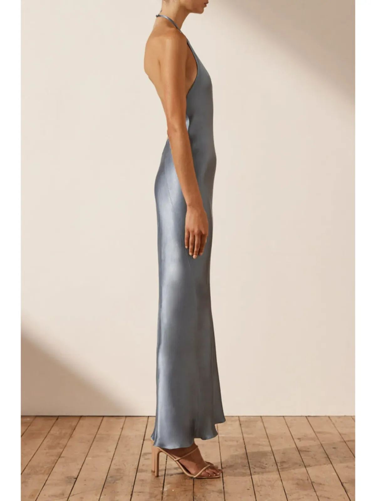 Shona Joy La Lune Low Back Halter Neck Midi Dress Blue Smoke Size AU 14 - Image 3