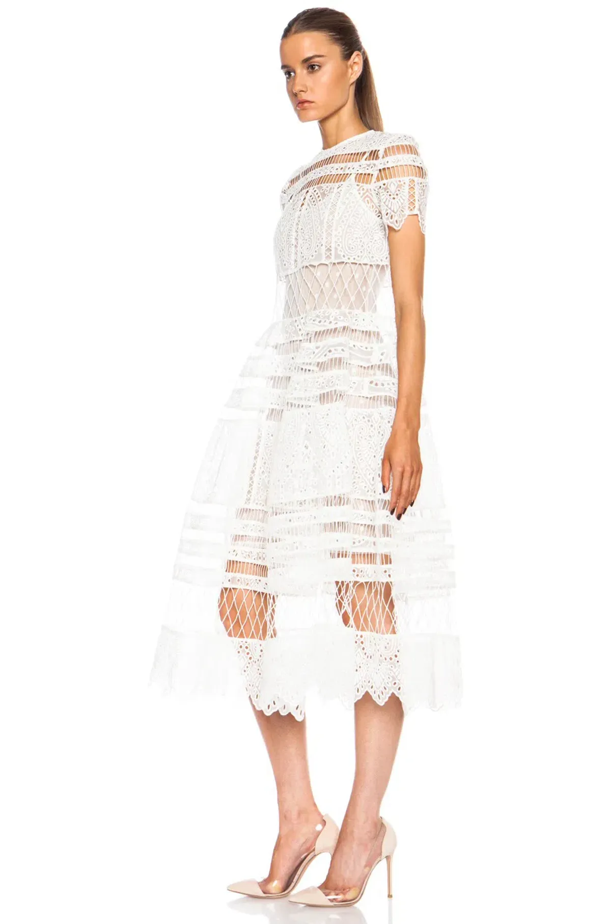 Zimmermann Riot Eyelet Bell Nylon Blend Midi Dress White Size 0 / AU 8 - Image 2