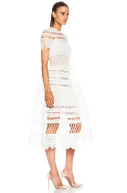 Zimmermann Riot Eyelet Bell Nylon Blend Midi Dress White Size 0 / AU 8 for rent on The Volte - image 3