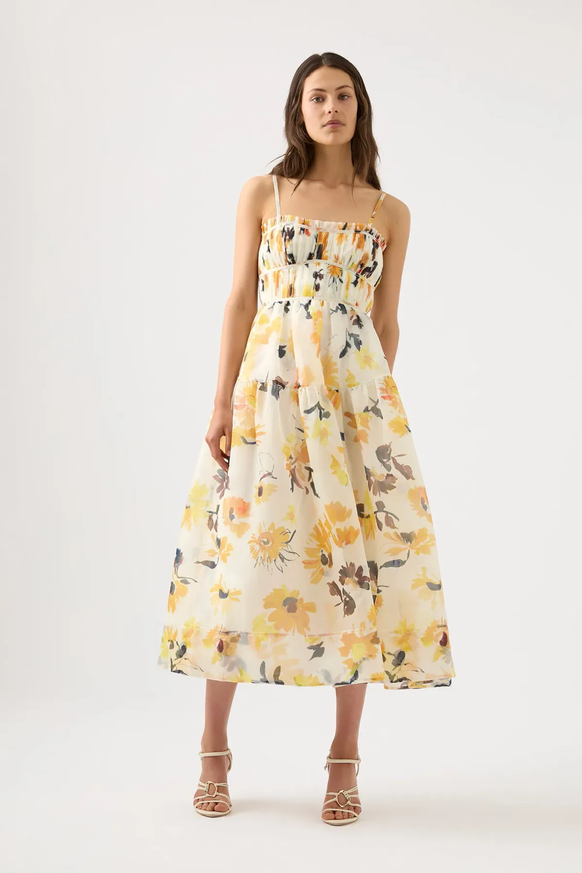 Aje Botanica Cross Back Midi Dress Pressed Sunflowers Size 10 - Image 1