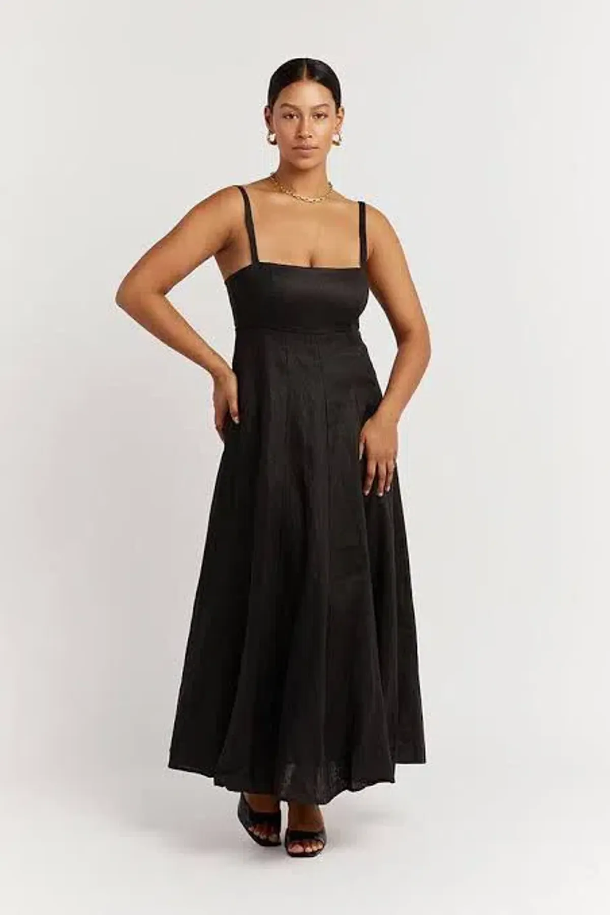 DISSH Ross Linen Midi Dress Black Size 8 - Image 1